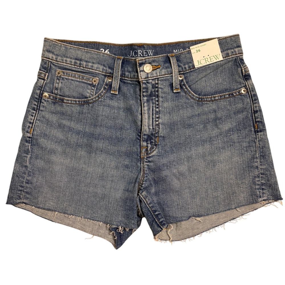 J.Crew Womens Mid-Rise Denim Shorts Blue Raw Hem BF397 Size 26 NEW